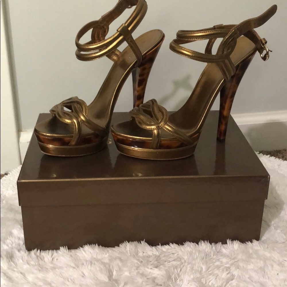Authentic Gucci heels “Nappa Silk Oro Rutenio Cup”